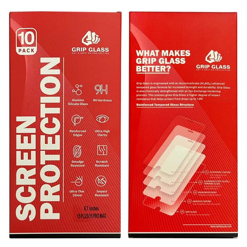 (10 Pack) Grip Glass - Tempered Glass Screen Protector for iPhone 15 Plus / 15 Pro Max / 16 Plus