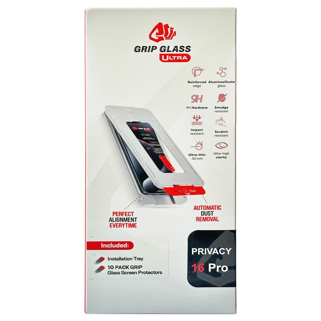 Grip Ultra - Tempered Glass Screen Protector for iPhone 16 Pro / 17 (10 Pack) (Privacy)