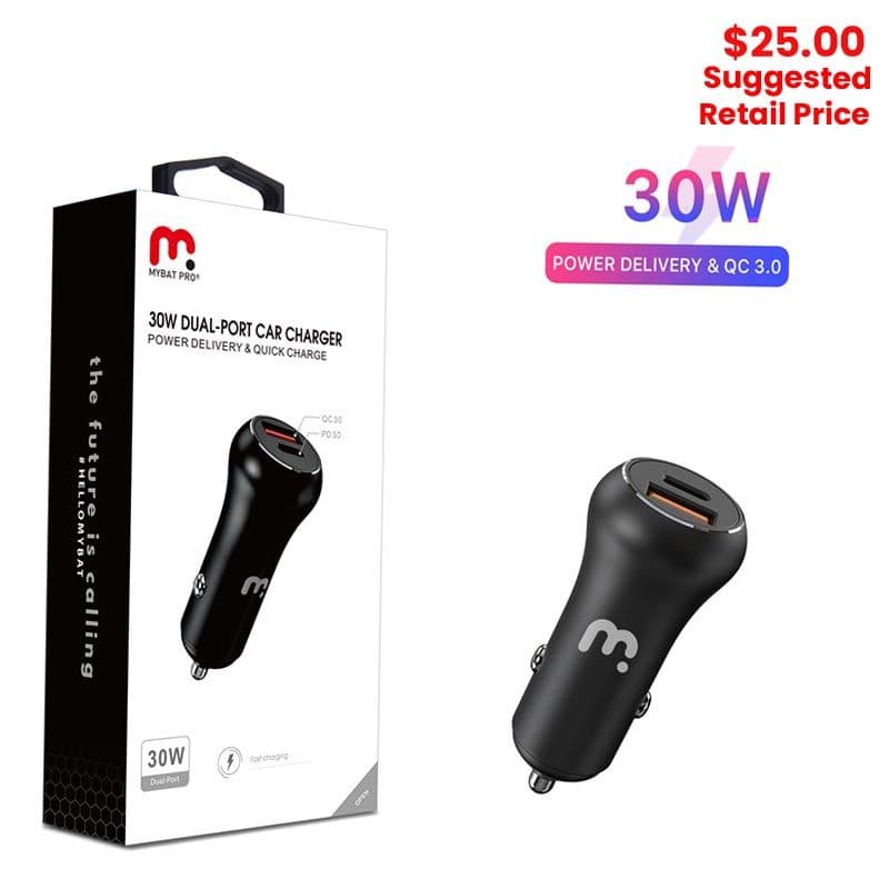 MyBat Pro - 2-Port Quick Car Charge (Power Delivery & QC3.0)(30W) (Black)