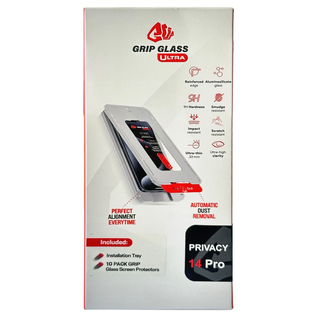 Grip Ultra - Tempered Glass Screen Protector for iPhone 14 Pro (10 Pack) (Privacy)