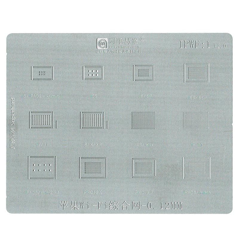 AMAOE - WiFi IC Chip BGA Reballing Stencil for iPhone 6 / 6S / 6S Plus / 7 / 7 Plus / 8 / 8 Plus / XR / XS Max / 11 / iPad Mini 2 / iPad 5 / 6 / iPad Pro WLAN Tin Plant Net