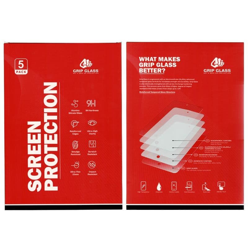 (5 Pack) Grip Glass - Tempered Glass Screen Protector for iPad Air 1 / iPad Air 2 / iPad Pro 9.7 / iPad 5 / iPad 6