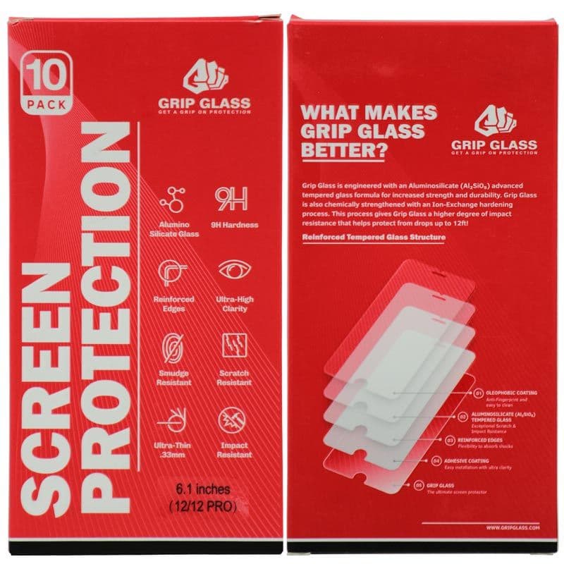 (10 Pack) Grip Glass - Tempered Glass Screen Protector for iPhone 12 / 12 Pro