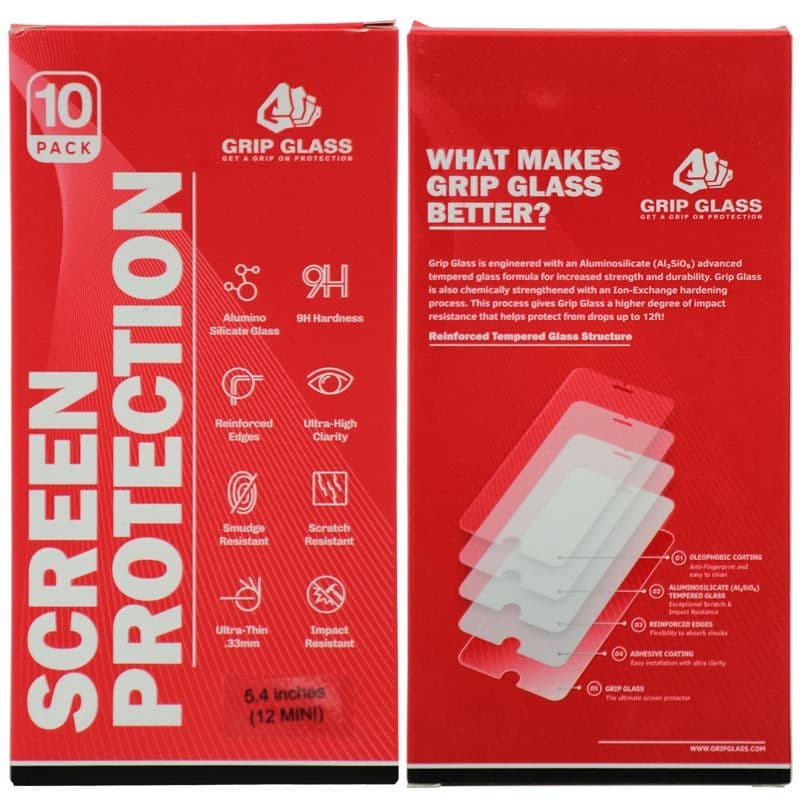 (10 Pack) Grip Glass - Tempered Glass Screen Protector for iPhone 12 Mini