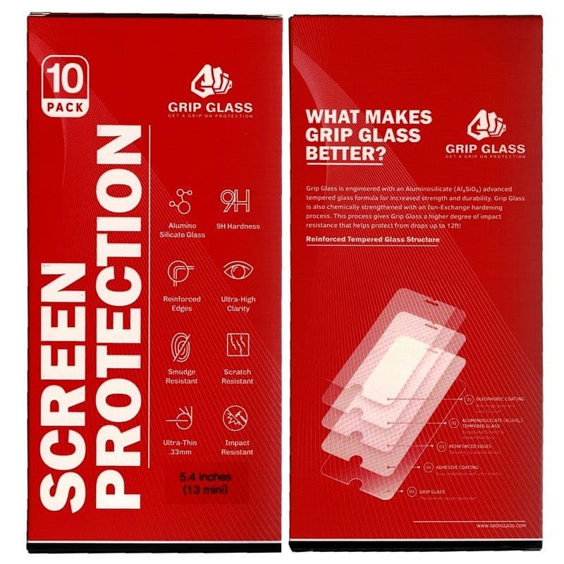 (10 Pack) Grip Glass - Tempered Glass Screen Protector for iPhone 13 Mini