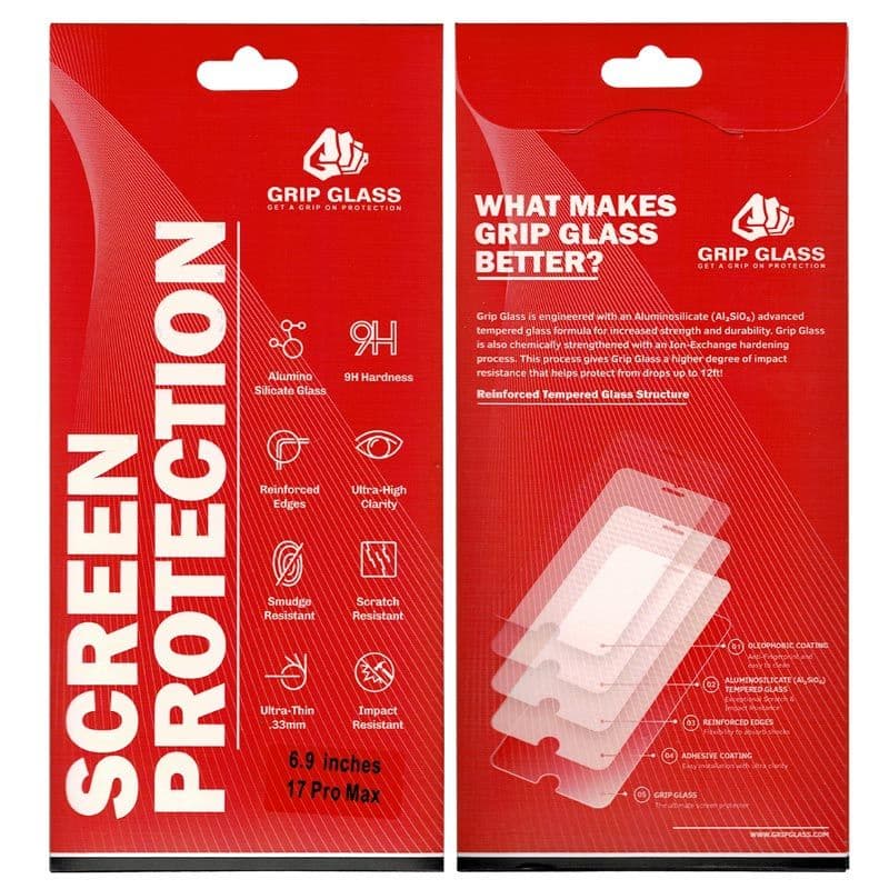 (10 pack) Grip Glass - Clear Tempered Glass Screen Protector for iPhone 17 Pro Max - Injured Gadgets