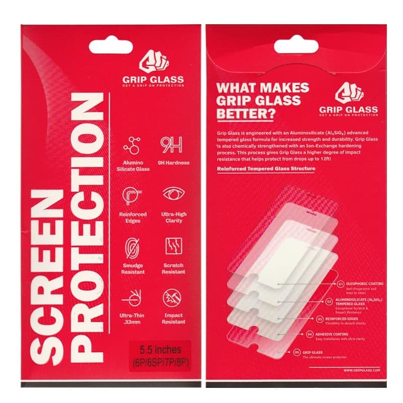 Grip Glass - Tempered Glass Screen Protector for iPhone 6 Plus / 6S Plus / 7 Plus / 8 Plus