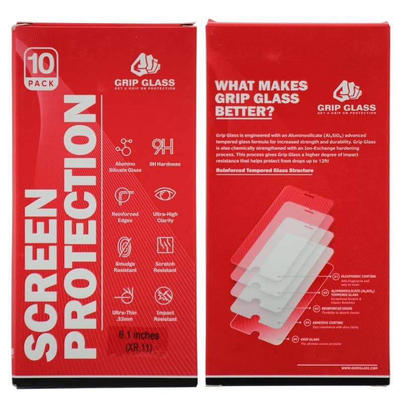 (10 Pack) Grip Glass - Tempered Glass Screen Protector for iPhone XR / 11