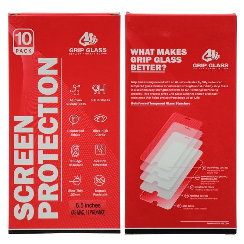 (10 Pack) Grip Glass - Tempered Glass Screen Protector for iPhone XS Max / 11 Pro Max