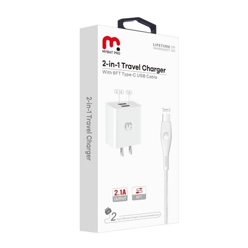 (2in1) MyBat Pro - Travel Adapter w/ USB-C Cable (6ft)