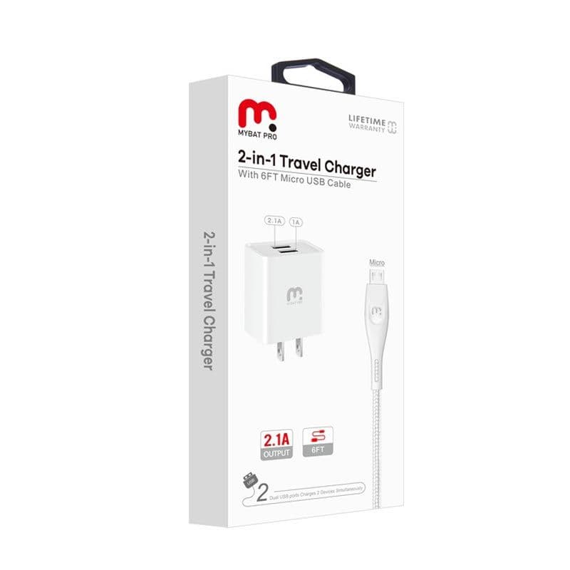 (2in1) MyBat Pro - Travel Adapter w/ Micro USB Cable (6ft)