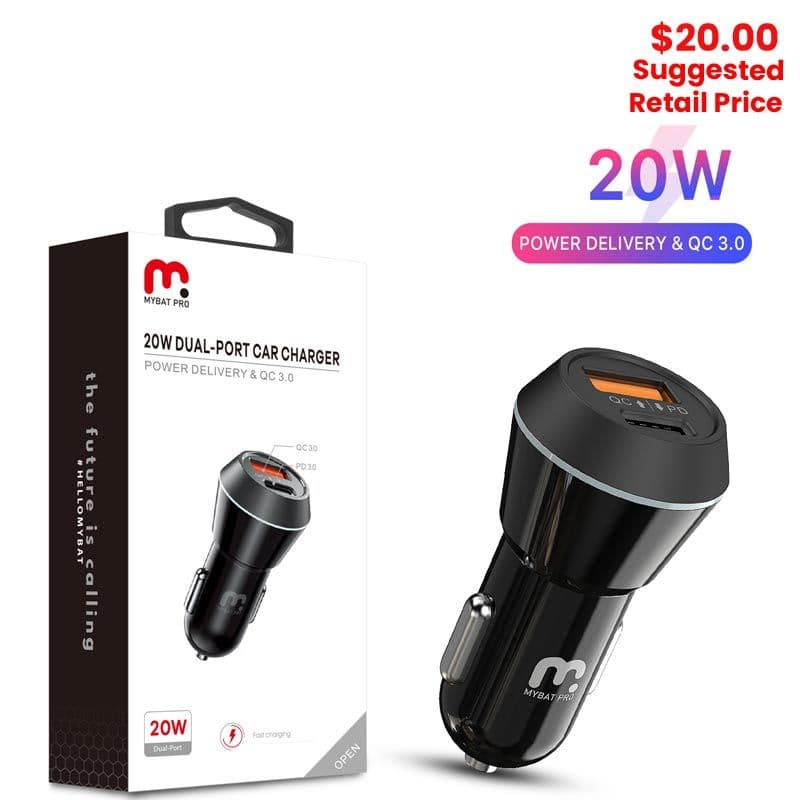 MyBat Pro - 2 Port USB-C PD / QC 3.0 Car Adapter (20W)