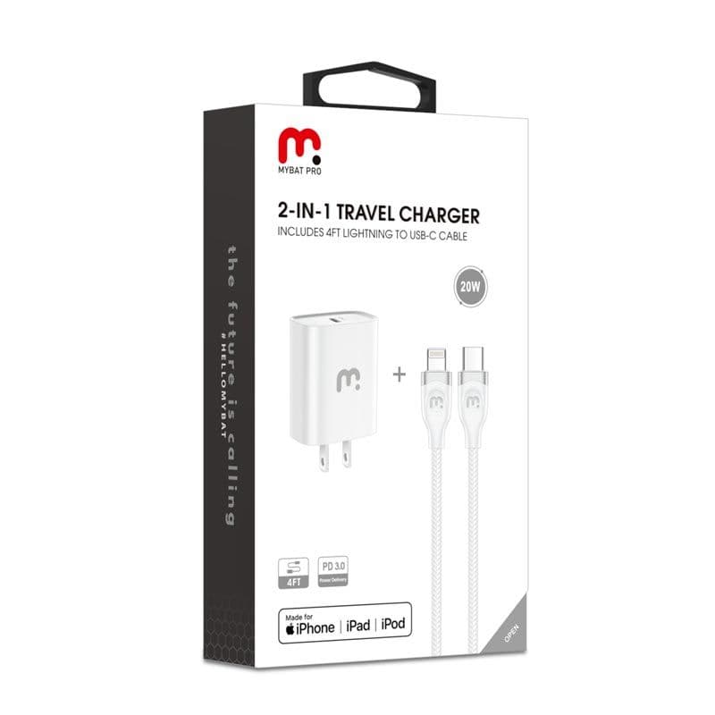 MyBat Pro - PD / QC 3.0 Wall Adapter w/ USB-C to MFi Lightning Cable (4ft) (White)