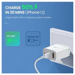 MyBat Pro - Dual USB / USB-C Adapter (30W) (White)