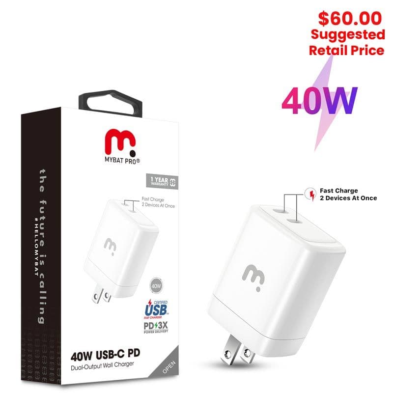 MyBat Pro - USB-C Fast Charging Wall Charger (40W) (White)
