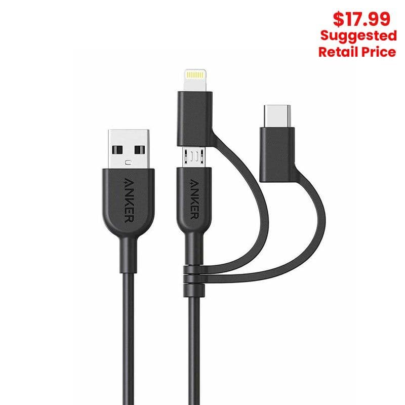 (3in1) Anker - PowerLine II Micro USB / USB-C / Lightning Cable (3ft)