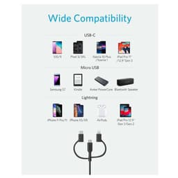 (3in1) Anker - PowerLine II Micro USB / USB-C / Lightning Cable (3ft)