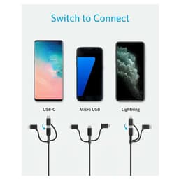 (3in1) Anker - PowerLine II Micro USB / USB-C / Lightning Cable (3ft)