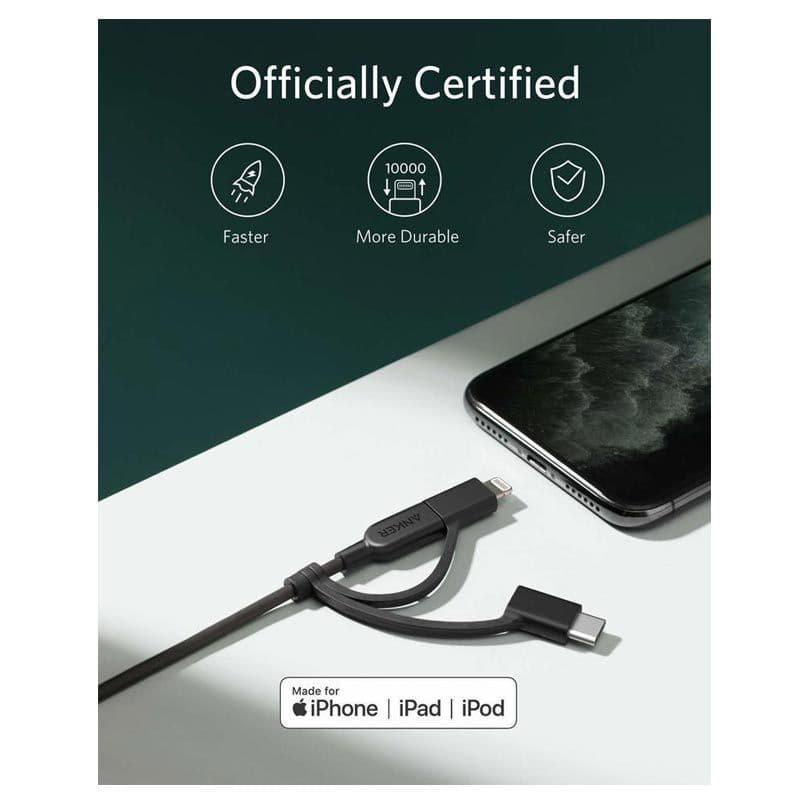 (3in1) Anker - PowerLine II Micro USB / USB-C / Lightning Cable (3ft)