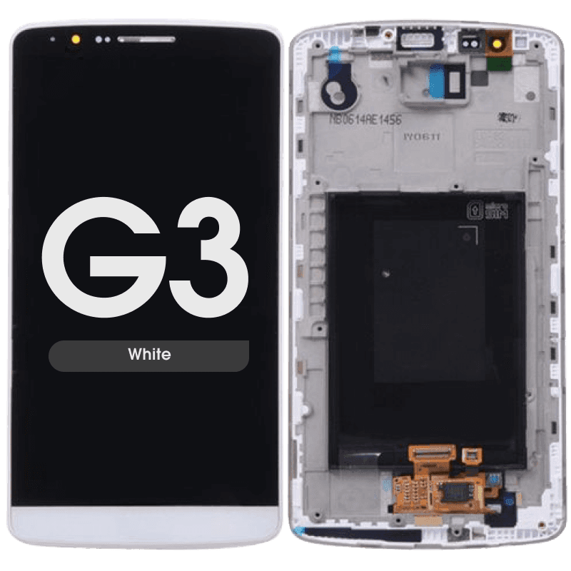 Complete Assembly - LCD Screen and Digitizer Assembly w/ Frame for LG G3 (D850 / D851 / D855 / VS985 / LS990) (White)