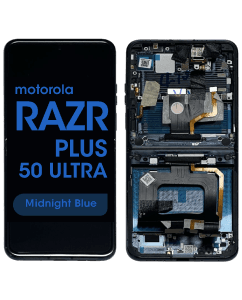Refurbished - Inner OLED Screen and Digitizer Assembly w/ Frame for Motorola Moto Razr Plus / Razr 50 Ultra (XT2451 / 2024) (Ｍidnight Blue)