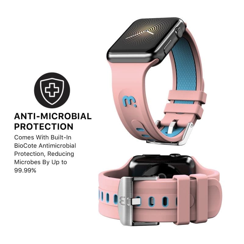 MyBat Pro - Silicone Antimicrobial Watchband for Apple Watch Series 4, 40mm / 7, 41mm / SE, 40mm (Pink / Teal)
