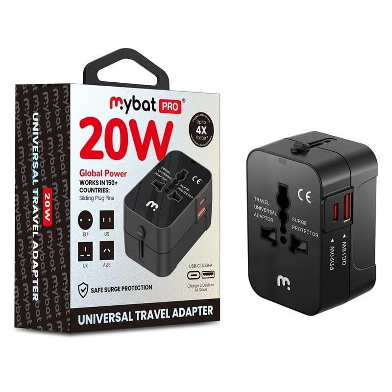 MyBat Pro - 20W PD Dual-Port Universal Travel Adapter (US/UK/EU/AU) (Black)