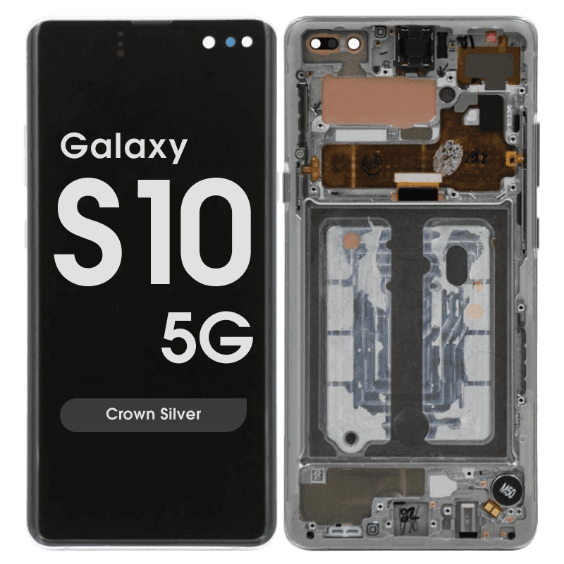 OEM Pull - OLED Screen and Digitizer Assembly w/ Frame for Samsung Galaxy S10 5G (G977) (Grade B) (Crown Silver)
