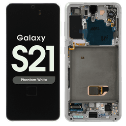 Service Pack - OLED Screen and Digitizer Assembly w/ Frame for Samsung Galaxy S21 (All Carriers except Verizon 5G UW) (G991) (Phantom White)