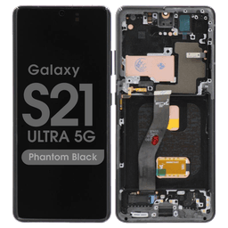 Refurbished - OLED Screen and Digitizer Assembly w/ Frame for Samsung Galaxy S21 Ultra 5G (Must Transfer Antenna for Verizon) (G998) (Phantom Black)