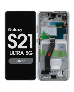 Aftermarket - Soft OLED Screen and Digitizer Assembly w/ Frame for Samsung Galaxy S21 Ultra 5G (Must Transfer Antenna for Verizon) (G998) (Silver)