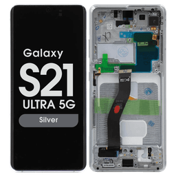 Aftermarket - Soft OLED Screen and Digitizer Assembly w/ Frame for Samsung Galaxy S21 Ultra 5G (Must Transfer Antenna for Verizon) (G998) (Silver)