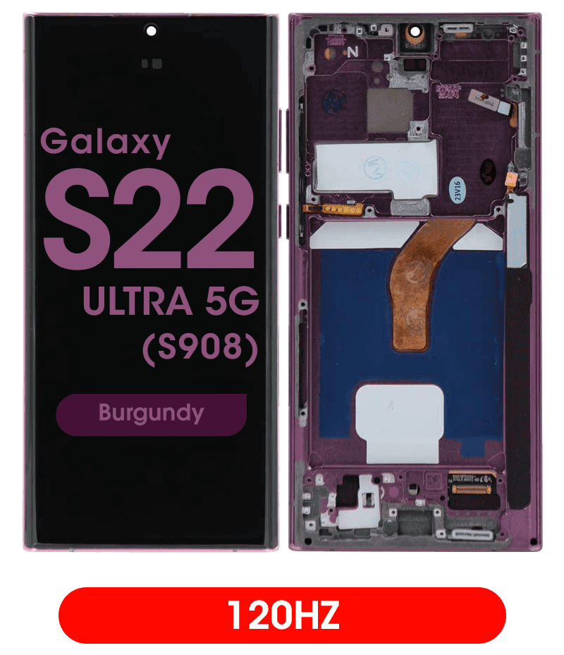 Aftermarket - 120Hz Soft OLED Screen and Digitizer Assembly w/ Frame for Samsung Galaxy S22 Ultra 5G (S908) (Burgundy)
