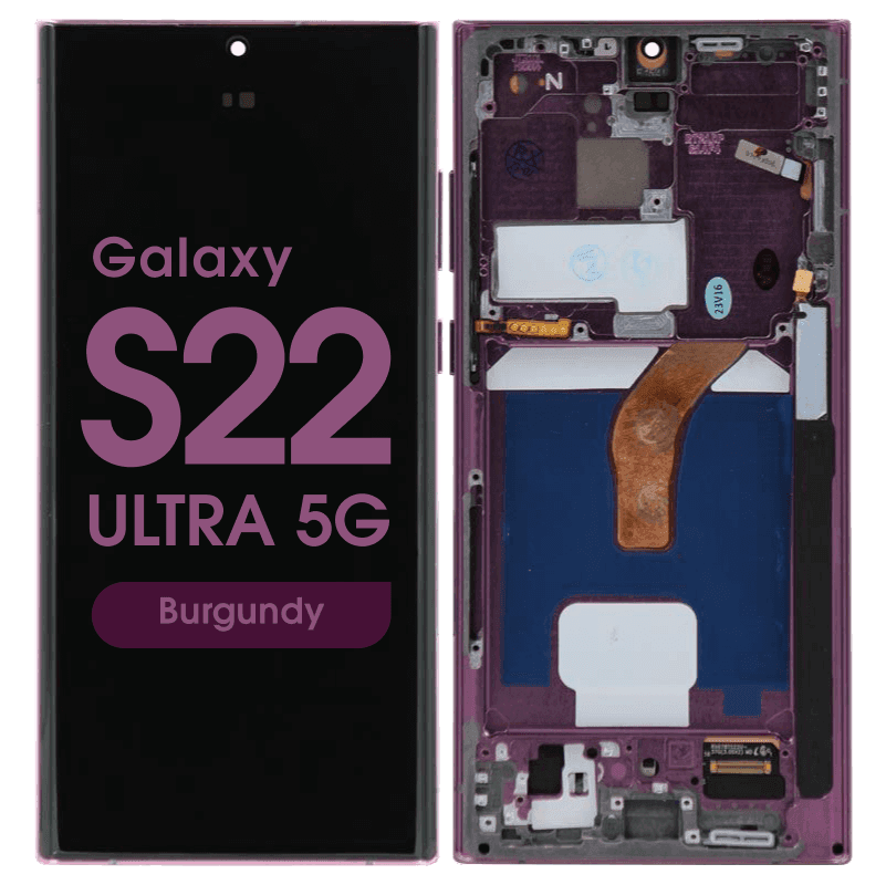 Aftermarket - Soft OLED Screen and Digitizer Assembly w/ Frame for Samsung Galaxy S22 Ultra 5G (S908) (Burgundy)