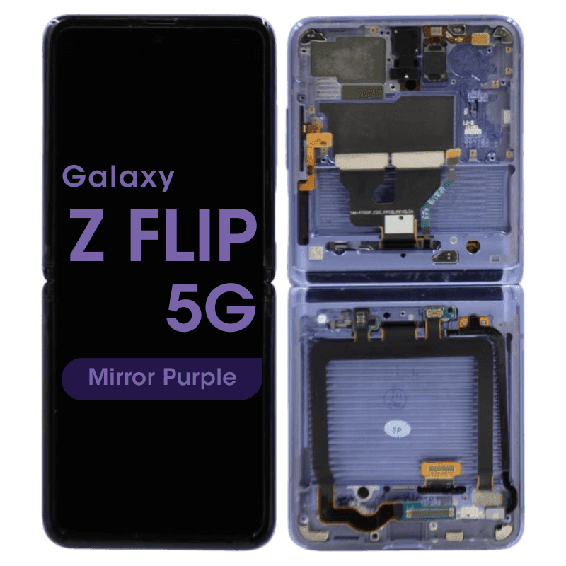 Service Pack - OLED Screen and Digitizer Assembly w/ Frame for Samsung Galaxy Z Flip 5G (1st Gen) (F707) (US / International Version) (Mirror Purple)