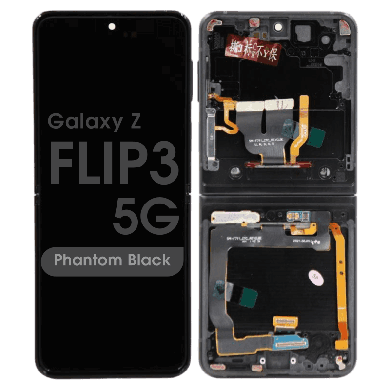 Service Pack - OLED Screen and Digitizer Assembly w/ Frame for Samsung Galaxy Z Flip3 5G (F711) (US / International Version) (Phantom Black)