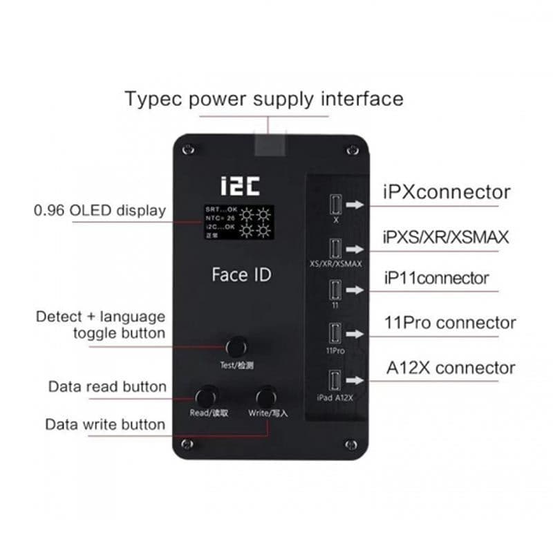 i2C - Face ID Dot-Matrix Repair Tool for iPhone X / XR / XS / XS Max / iPad A12 Front Camera Lattice Detection Module Test Read / Write