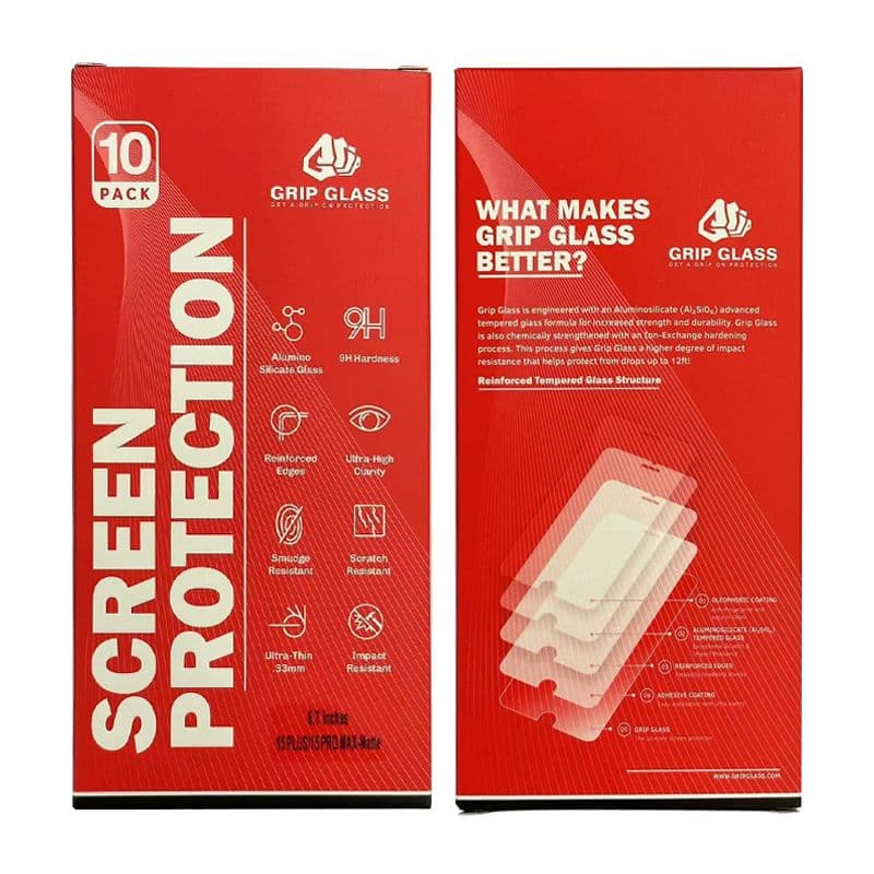 (10 Pack) Grip Glass - Matte Tempered Glass Screen Protector for iPhone 15 Plus / 15 Pro Max / 16 Plus