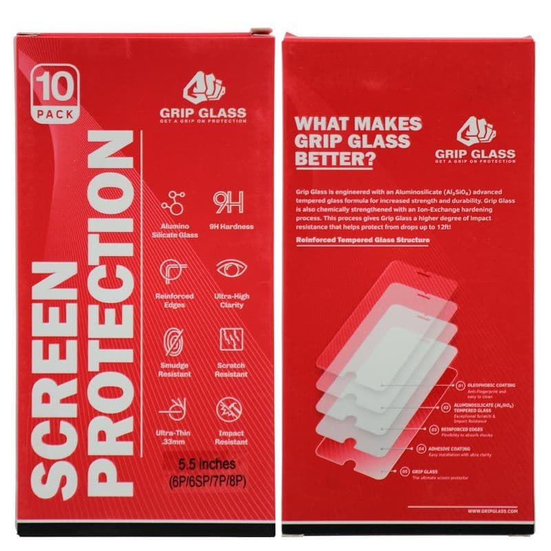 (10 Pack) Grip Glass - Tempered Glass Screen Protector for iPhone 6 Plus / 6S Plus / 7 Plus / 8 Plus