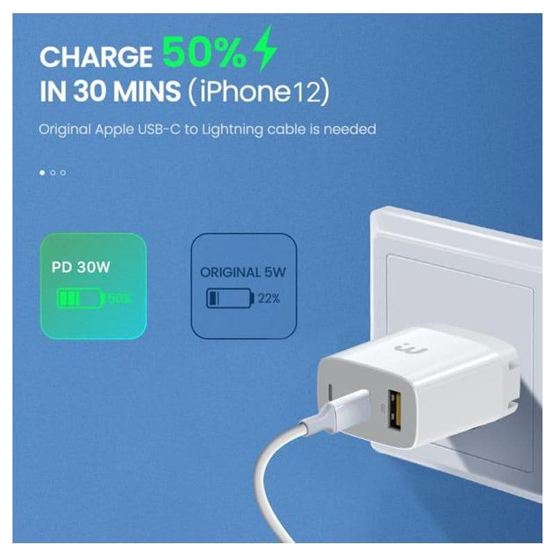 MyBat Pro - Dual USB / USB-C Adapter (30W) (White)