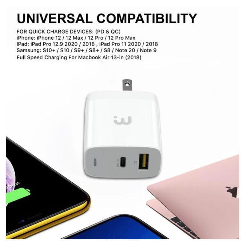 MyBat Pro - Dual USB / USB-C Adapter (30W) (White)