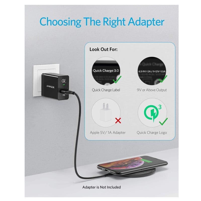 Anker -10W Max Wireless Fast-Charging Pad PowerWave Pad Qi