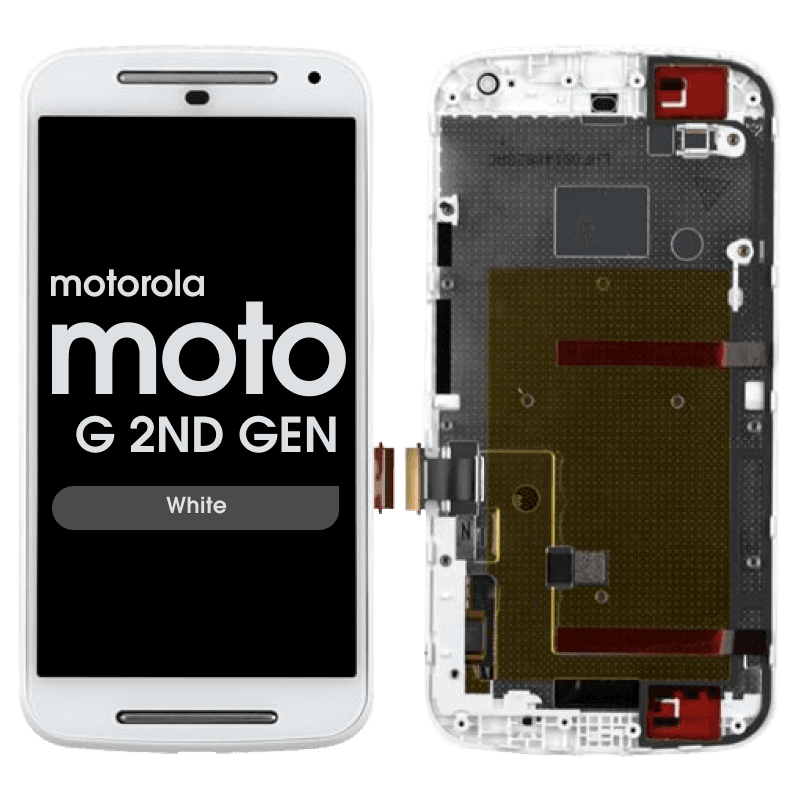 LCD Screen and Digitizer Assembly w/ Frame for Motorola Moto G 2nd Gen (XT1063 / XT1064 / XT1068) (White)
