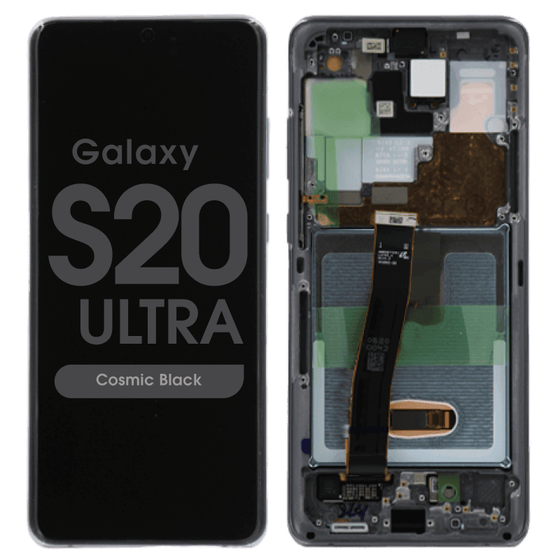 Service Pack - OLED Screen and Digitizer Assembly w/ Frame for Samsung Galaxy S20 Ultra (All Carriers except Verizon 5G UW) (G988) (Cosmic Black)