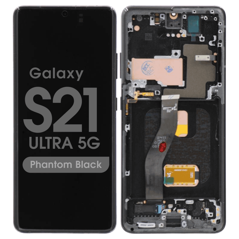 Refurbished - OLED Screen and Digitizer Assembly w/ Frame for Samsung Galaxy S21 Ultra 5G (Must Transfer Antenna for Verizon) (G998) (Phantom Black)