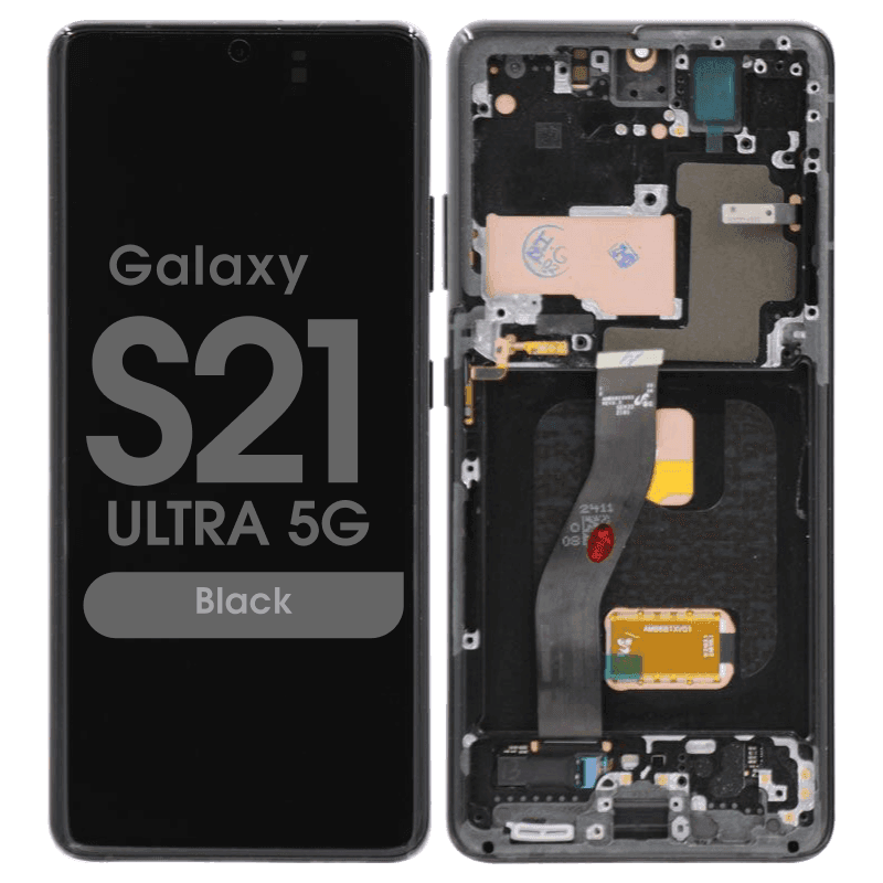 Aftermarket - Soft OLED Screen and Digitizer Assembly w/ Frame for Samsung Galaxy S21 Ultra 5G (Must Transfer Antenna for Verizon) (G998) (Black)