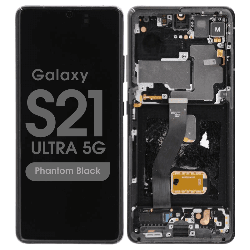 OEM Pull - OLED Screen and Digitizer Assembly w/ Frame for Samsung Galaxy S21 Ultra 5G (G998) (Must Transfer Antenna for Verizon) (Grade C) (Phantom Black)