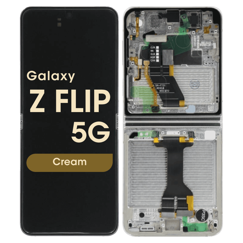 Service Pack - OLED Screen and Digitizer Assembly w/ Frame for Samsung Galaxy Z Flip 5G (1st Gen) (F731) (Cream)