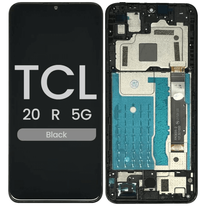 Refurbished - LCD and Screen Digitizer Assembly w/ Frame for TCL 20 R 5G (T767H) (Black)